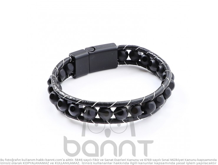 Rudi Desenli Oniks Doğaltaşlı Deri Bileklik Rudi Desenli Oniks Doğaltaşlı Deri Bileklik