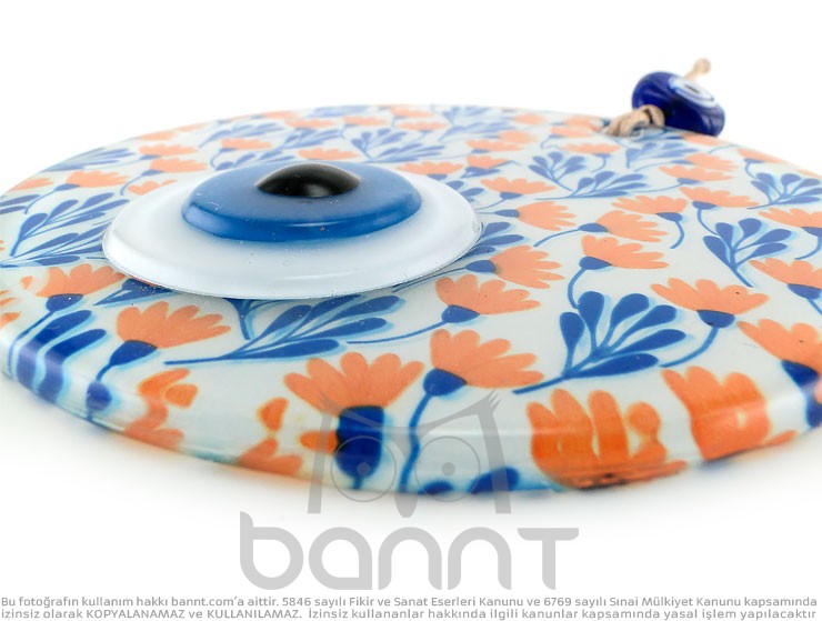 Turuncu Çiçekler Füzyon Cam Nazar Boncuğu 12cm