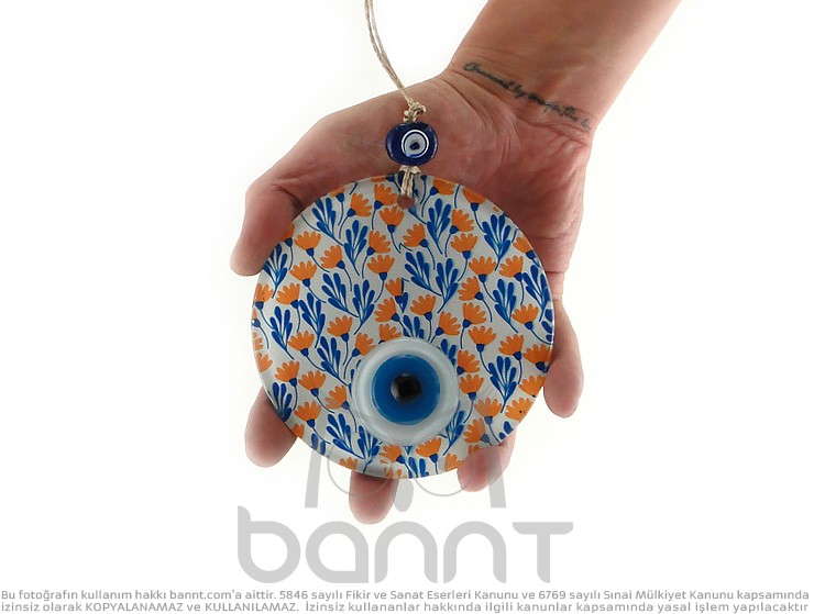 Turuncu Çiçekler Füzyon Cam Nazar Boncuğu 12cm