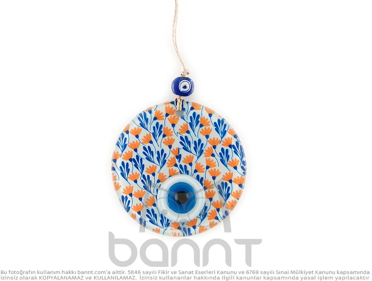 Turuncu Çiçekler Füzyon Cam Nazar Boncuğu 12cm