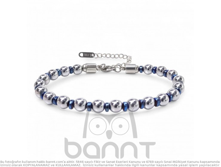 Gümüş Ve Mavi Renkli Hematit Ayarlanabilir Çelik Zincir Bileklik Gümüş Ve Mavi Renkli Hematit Ayarlanabilir Çelik Zincir Bileklik