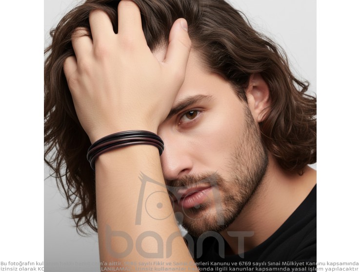 Rudi Kahve Siyah Çoklu Deri Ve Titianyum Kilitli Çelik Bileklik Rudi Kahve Siyah Çoklu Deri Ve Titianyum Kilitli Çelik Bileklik