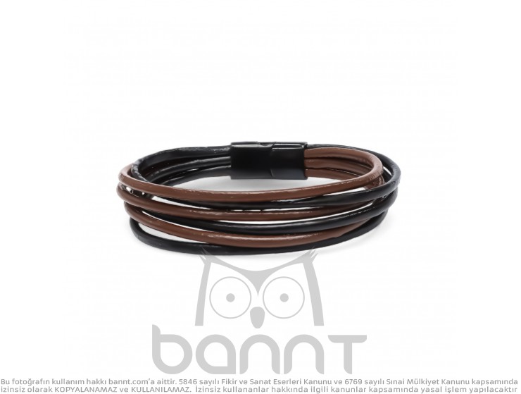 Rudi Kahve Siyah Çoklu Deri Ve Titianyum Kilitli Çelik Bileklik Rudi Kahve Siyah Çoklu Deri Ve Titianyum Kilitli Çelik Bileklik