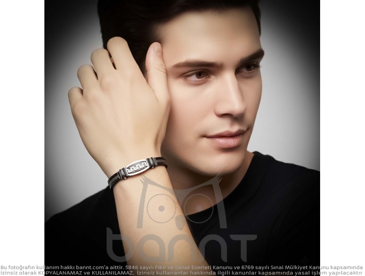 Rudi Deri Kordonlu Çelik Halatlı Erkek Bileklik Rudi Deri Kordonlu Çelik Halatlı Erkek Bileklik