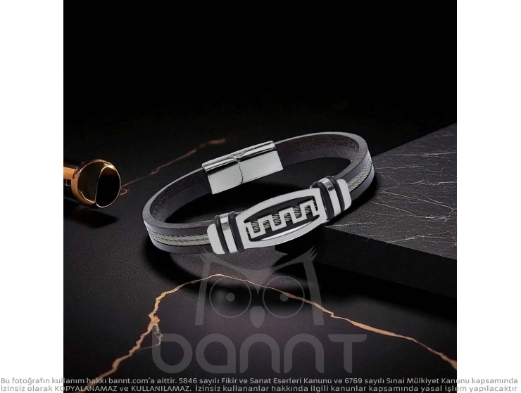 Rudi Deri Kordonlu Çelik Halatlı Erkek Bileklik Rudi Deri Kordonlu Çelik Halatlı Erkek Bileklik