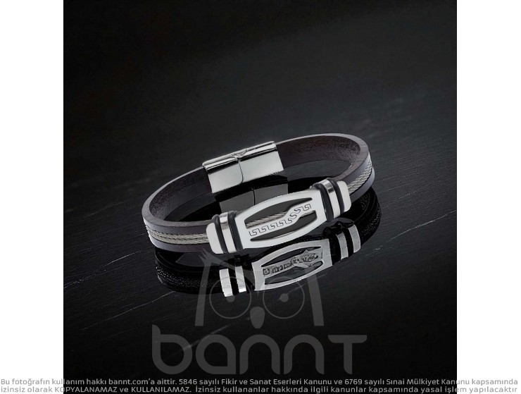 Rudi Deri Kordonlu Çelik Halatlı Erkek Bileklik Rudi Deri Kordonlu Çelik Halatlı Erkek Bileklik