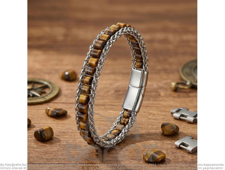 Rudi Kaplan Gözü Doğal Taşlı Hasır Örgü Zincirli Erkek Çelik Bileklik Rudi Kaplan Gözü Doğal Taşlı Hasır Örgü Zincirli Erkek Çelik Bileklik