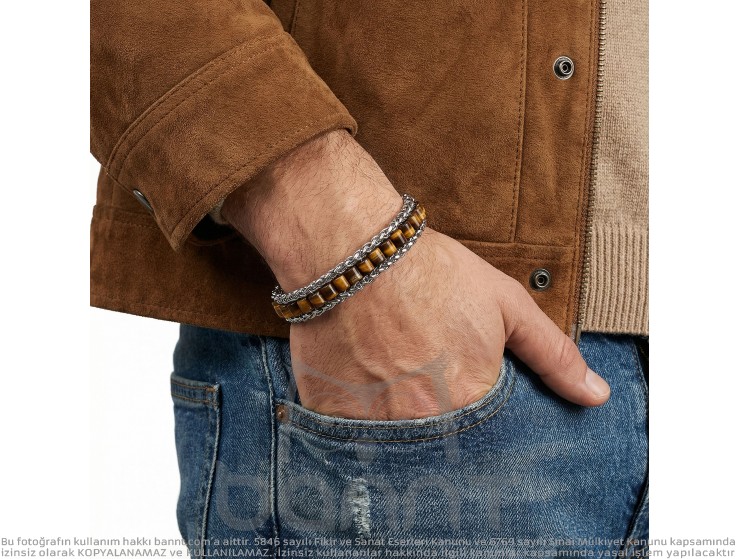 Rudi Kaplan Gözü Doğal Taşlı Hasır Örgü Zincirli Erkek Çelik Bileklik Rudi Kaplan Gözü Doğal Taşlı Hasır Örgü Zincirli Erkek Çelik Bileklik