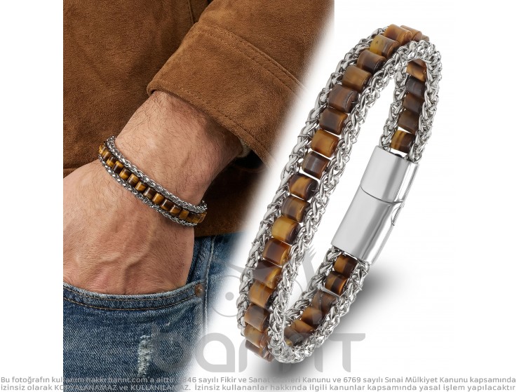 Rudi Kaplan Gözü Doğal Taşlı Hasır Örgü Zincirli Erkek Çelik Bileklik Rudi Kaplan Gözü Doğal Taşlı Hasır Örgü Zincirli Erkek Çelik Bileklik