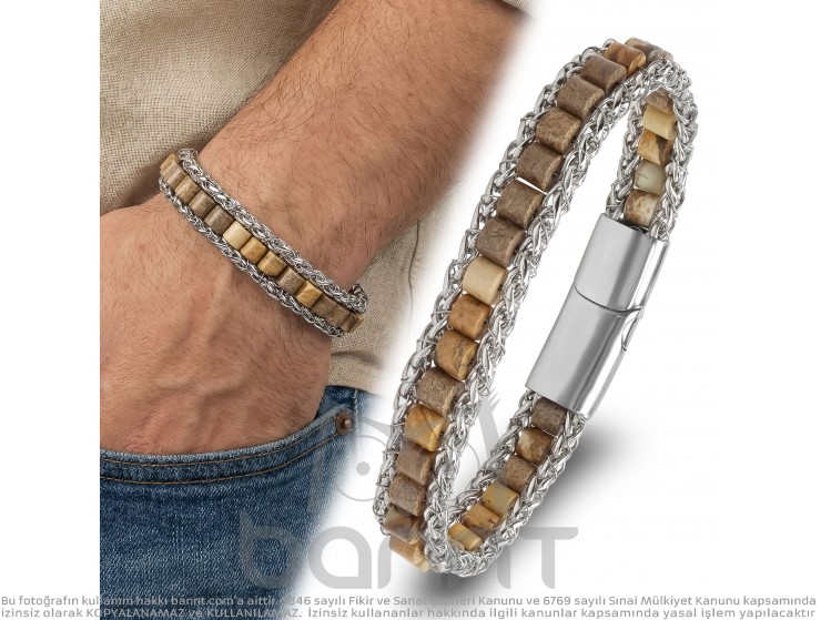 Rudi Odun Jasper Doğal Taşlı Hasır Örgü Zincirli Erkek Çelik Bileklik Rudi Odun Jasper Doğal Taşlı Hasır Örgü Zincirli Erkek Çelik Bileklik