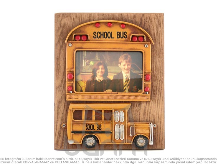 Vintage 3D School Bus Fotoğraf Çerçevesi