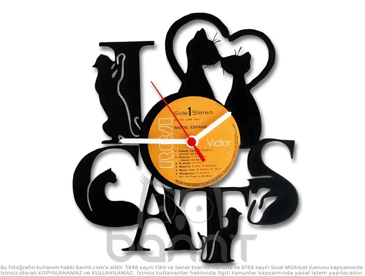 I Love Cats Vinyl Record Duvar Saati