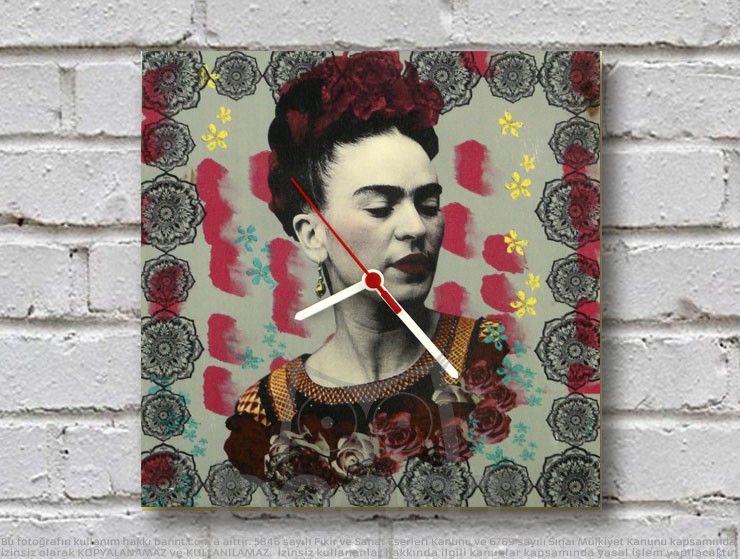 Frida Kahlo Ahşap Duvar Saati