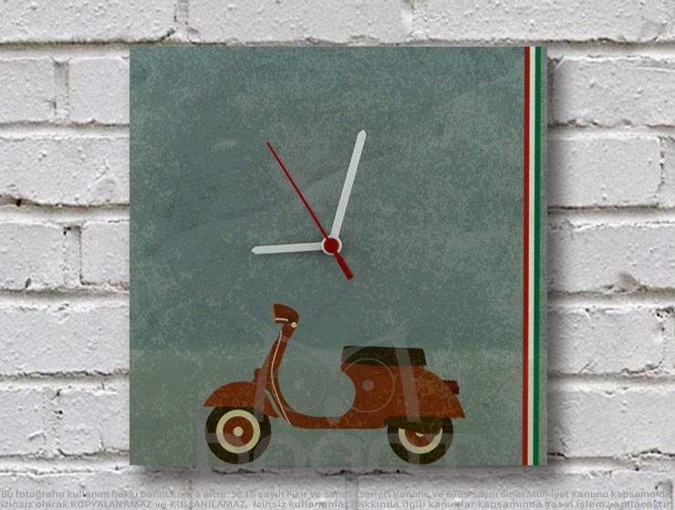 Vespa Italy Ahşap Duvar Saati Vespa Italy Ahşap Duvar Saati