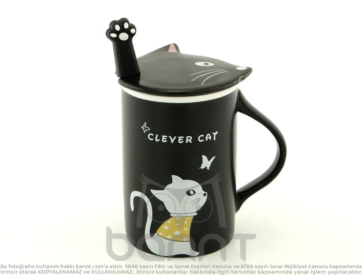 Clever Cat Kupa Bardak (Siyah)
