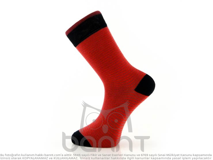 Çizgili Bambu Çorap (Kırmızı)