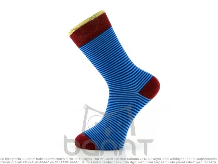 Çizgili Bambu Çorap (Mavi)