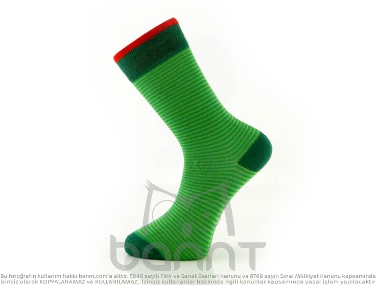 Çizgili Bambu Çorap (Yeşil)