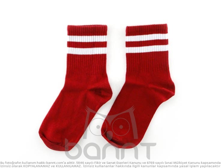Çizgili Tenis Çorap (Kırmızı)