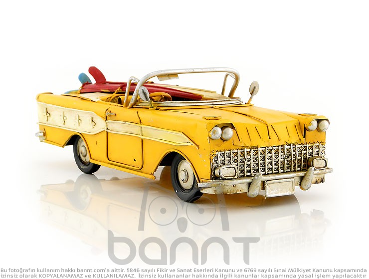 Vintage Cabrio Metal Araba (Sarı)