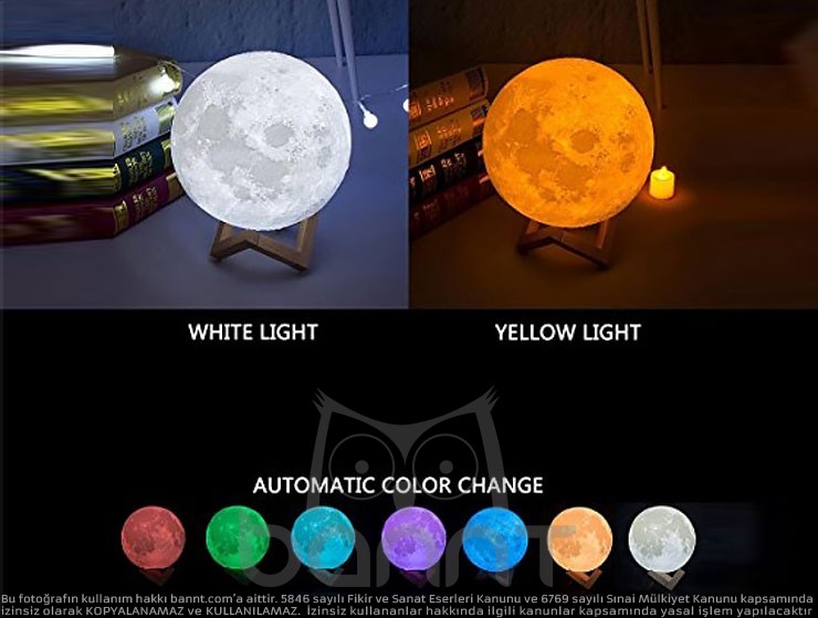 Şarjlı 3D Dokunmatik Ay Işığı Lamba