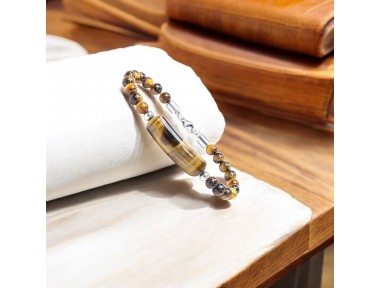 Kaplan Gözü Taşlı Çelik Halat Ve Çelik Klipsli Bileklik