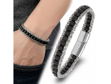 Rudi Oniks Doğal Taşlı Hasır Örgü Zincirli Erkek Çelik Bileklik