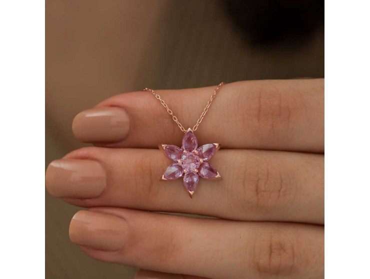 Gümüş Pembe Çiçek Kolye Gümüş Pembe Çiçek Kolye