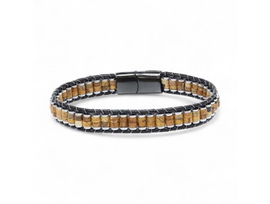 Odun Jasper & Hematit Çelik Örgülü Deri Bileklik Odun Jasper & Hematit Çelik Örgülü Deri Bileklik