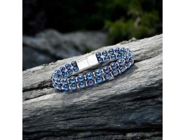 Çift Mavi Ve Gümüş Renk Hematit Çelik Bileklik