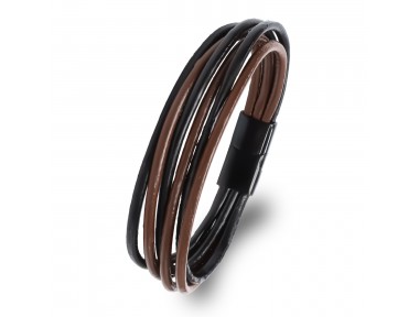 Rudi Kahve Siyah Çoklu Deri Ve Titianyum Kilitli Çelik Bileklik Rudi Kahve Siyah Çoklu Deri Ve Titianyum Kilitli Çelik Bileklik