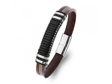 Rudi Deri Ve 316L Çelik Siyah-Kahverengi Erkek Bileklik Rudi Deri Ve 316L Çelik Siyah-Kahverengi Erkek Bileklik