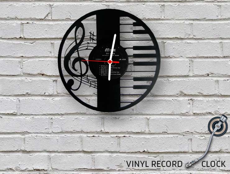 Piano Vinyl Record Duvar Saati Piano Vinyl Record Duvar Saati