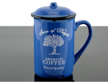 Enamel Boyalı Seramik Kupa Bardak (Mavi)