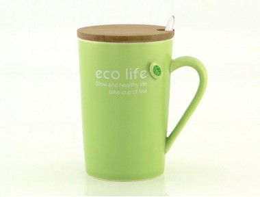 Ahşap Kapaklı Eco Kupa Bardak (Yeşil)