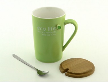 Ahşap Kapaklı Eco Kupa Bardak (Yeşil)