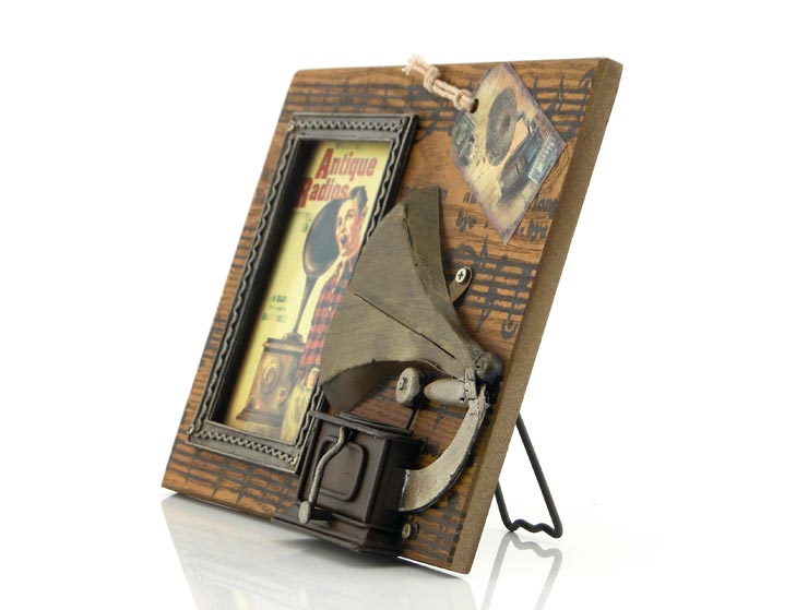 Vintage 3D Gramofon Fotoğraf Çerçevesi