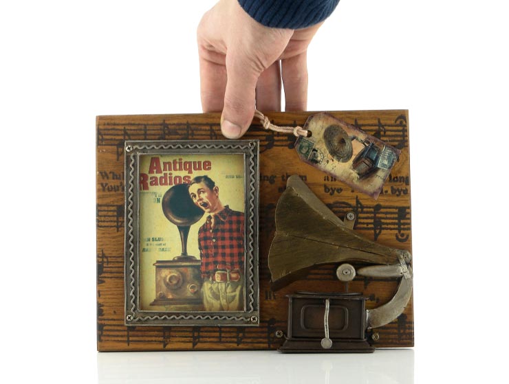 Vintage 3D Gramofon Fotoğraf Çerçevesi